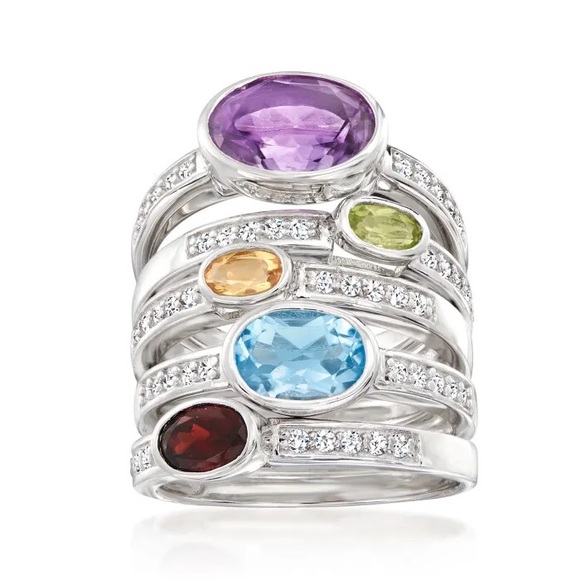 Ross Simons multi-gemstone stackable rings size 7